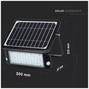 V-TAC LED Ηλιακός Προβολέας 10W Μαύρος με Ανιχνευτή κίνησης Φως Ημέρας 8550