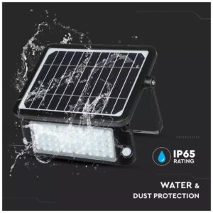 V-TAC LED Ηλιακός Προβολέας 10W Μαύρος με Ανιχνευτή κίνησης Φως Ημέρας 8550