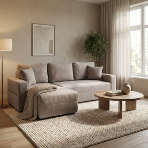 Amaretto Γωνιακός καναπές κρεβάτι με αποθηκευτικό χώρο 240x149εκ. Μπεζ Αναστρέψιμη γωνία