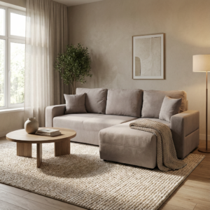 Amaretto Γωνιακός καναπές κρεβάτι με αποθηκευτικό χώρο 240x149εκ. Μπεζ Αναστρέψιμη γωνία