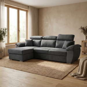 Como II Γωνιακός καναπές κρεβάτι με αποθηκευτικό χώρο 265x166εκ. με αναστρέψιμη γωνία Γκρι Σκούρο