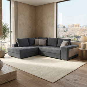 Karina Γωνιακός καναπές κρεβάτι με αποθηκευτικό χώρο & 2 σκαμπό 278x218εκ. Γκρι Αριστερή Γωνία