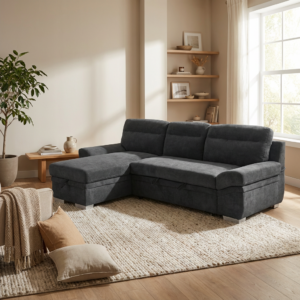 Morel Γωνιακός καναπές κρεβάτι με αποθηκευτικό χώρο 262x159x92εκ. Γκρι σκούρο με αναστρέψιμη γωνία
