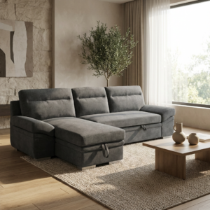 Morel Γωνιακός καναπές κρεβάτι με αποθηκευτικό χώρο 262x159x92εκ. Γκρι με αναστρέψιμη γωνία