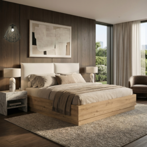 Rivoli κρεβάτι διπλό με αποθηκευτικό χώρο 165x206x101εκ. ( για στρώμα 160x200εκ. ) Artisan Oak / Μπεζ ύφασμα