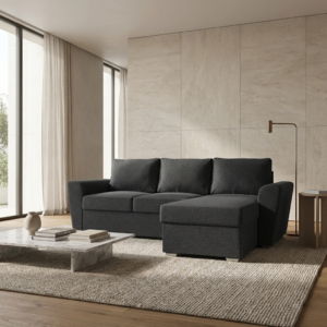 Stanford γωνιακός καναπές κρεβάτι με αποθηκευτικό χώρο 242x160 Γκρι σκούρο με αναστρέψιμη γωνία