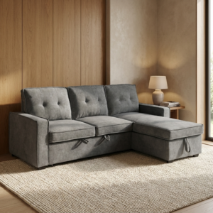 Tiago Γωνιακός καναπές κρεβάτι με αποθηκευτικό χώρο 222x150x94εκ. Γκρι με αναστρέψιμη γωνία