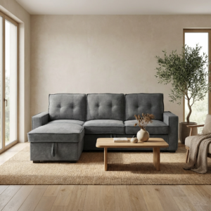 Tiago Γωνιακός καναπές κρεβάτι με αποθηκευτικό χώρο 222x150x94εκ. Γκρι με αναστρέψιμη γωνία