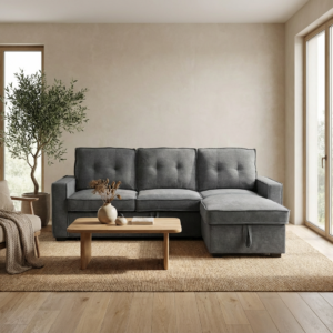 Tiago Γωνιακός καναπές κρεβάτι με αποθηκευτικό χώρο 222x150x94εκ. Γκρι με αναστρέψιμη γωνία