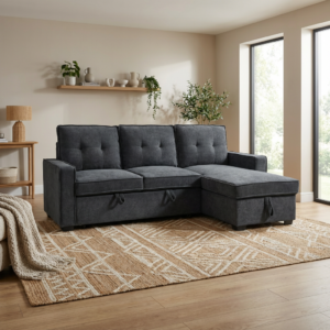 Tiago Γωνιακός καναπές κρεβάτι με αποθηκευτικό χώρο 222x150x94εκ. Γκρι σκούρο με αναστρέψιμη γωνία