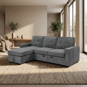 Tiago Γωνιακός καναπές κρεβάτι με αποθηκευτικό χώρο 222x150x94εκ. Γκρι με αναστρέψιμη γωνία