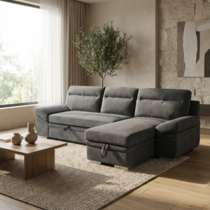 Morel Γωνιακός καναπές κρεβάτι με αποθηκευτικό χώρο 262x159x92εκ. Γκρι με αναστρέψιμη γωνία