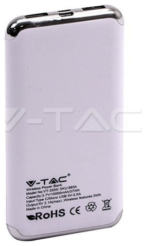 Φορτιστής Μπαταριά Power Bank 10000mAh με Ασύρματη Φόρτιση, Οθόνη και δύο Θύρες USB Χρώμα Λευκό 8854