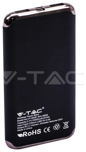 Φορτιστής Μπαταριά Power Bank 10000mAh με Ασύρματη Φόρτιση, Οθόνη και δύο Θύρες USB Χρώμα Μαύρο 8855