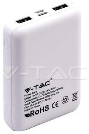 Φορτιστής Μπαταριά Power Bank 10000mAh με οθόνη και δύο Θύρες USB Χρώμα Λευκό