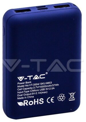 Φορτιστής Μπαταριά Power Bank 10000mAh με οθόνη και δύο Θύρες USB Χρώμα Μπλε