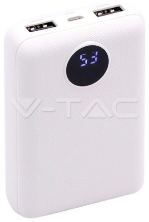 Φορτιστής Μπαταριά Power Bank 10000mAh με Στρογγυλή Οθόνη και δύο Θύρες USB Χρώμα Λευκό