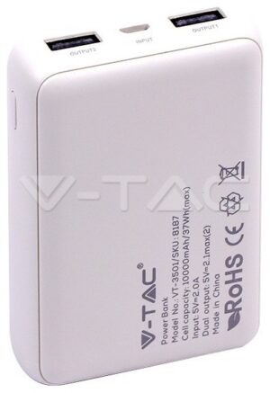 Φορτιστής Μπαταριά Power Bank 10000mAh με Στρογγυλή Οθόνη και δύο Θύρες USB Χρώμα Λευκό