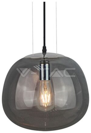 Γυάλινο Κρεμαστό Φωτιστικό V-TAC Μοντέρνο Design Σφαιρικό Γκρι Γυαλί με 3 Ντίζες Φ380mm με ντουί Ε27 3888