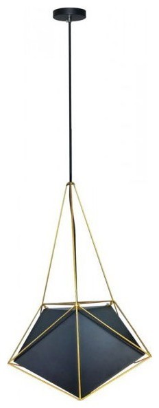 Κρεμαστό Αμπαζούρ V-TAC Μεταλλική Καμπάνα Πρίσμα Μαύρο με Χρυσό Καλώδιο με ντουί Ε27 3945