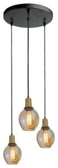 Κρεμαστό Φωτιστικό Τριπλό V-TAC Γυαλί Amber και Ξύλινη Βάση  με 3 ντουί Ε27 3926