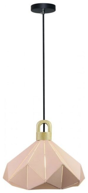 Κρεμαστό Φωτιστικό V-TAC Μεταλλική Καμπάνα Παστέλ Πρίσμα Ροζ με Ξύλινη Βάση με ντουί Ε27 Φ320 x 270 mm 3951