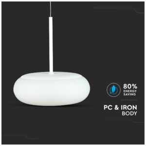 Κρεμαστό Φωτιστικό V-TAC Μέταλλο και Πολυκαρβονικό Στρογγυλό Λευκό 25W Θερμό Λευκό Triac Dimmable 40021