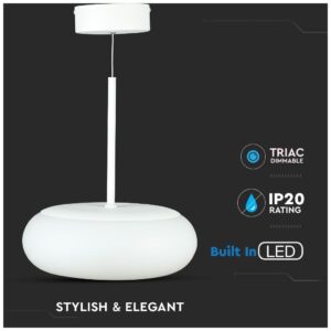 Κρεμαστό Φωτιστικό V-TAC Μέταλλο και Πολυκαρβονικό Στρογγυλό Λευκό 25W Θερμό Λευκό Triac Dimmable 40021