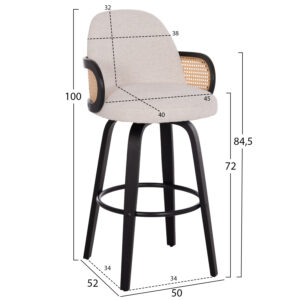 ΣΚΑΜΠΟ ΜΠΑΡ ΠΕΡΙΣΤΡΕΦΟΜΕΝΟ BECKER HM18251.02 PLYWOOD ΜΑΥΡΟ--ΕΚΡΟΥ ΥΦΑΣΜΑ 50x52x100Υ