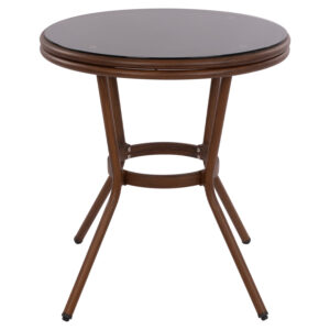 ΤΡΑΠΕΖΙ ΑΛΟΥΜΙΝΙΟΥ MOSES Φ70x76 εκ. BAMBOO LOOK HM5532.03 ΚΑΦΕ ΜΕ ΓΥΑΛΙ