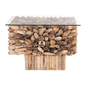 ΤΡΑΠΕΖΙ ΣΑΛΟΝΙΟΥ ΤΕΤΡΑΓΩΝΟ SPARROW HM9961 DRIFTWOOD--ΓΥΑΛΙ 75x75x51Υεκ.