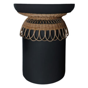 ΒΟΗΘΗΤΙΚΟ ΤΡΑΠΕΖΙ PRILEP HM18159.01 FIBER CEMENT ΜΑΥΡΟ & RATTAN--Φ60x76,5Υεκ