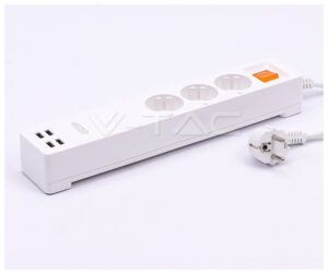 V-TAC Έξυπνο Πολύπριζο 3 Θέσεων με Διακόπτη & Θύρες USB Συμβατό με V-TAC Smart Home, Amazon Alexa και Google Home 8447