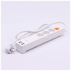 V-TAC Έξυπνο Πολύπριζο 3 Θέσεων με Διακόπτη & Θύρες USB Συμβατό με V-TAC Smart Home, Amazon Alexa και Google Home 8447