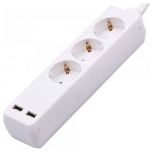 V-TAC Πολύμπριζο Σούκο Λευκό 3 Θέσεων με 5m Καλώδιο 3×1,5mm και 2 Θύρες USB 8775