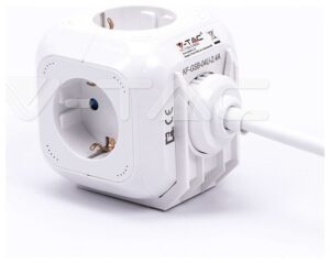 V-TAC Πολύπριζο Σούκο Κύβος με καλώδιο 1.4m με 4 Θέσεις Σούκο και 2 USB 8800