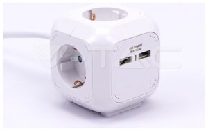 V-TAC Πολύπριζο Σούκο Κύβος με καλώδιο 1.4m με 4 Θέσεις Σούκο και 2 USB 8800