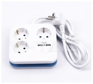 V-TAC Πολύπριζο Σούκο Τετράγωνο με καλώδιο 1.4m με 3 Θέσεις Σούκο και 2 USB 8799