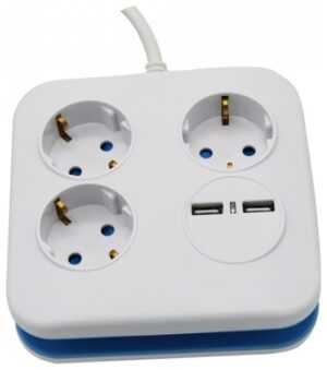 V-TAC Πολύπριζο Σούκο Τετράγωνο με καλώδιο 1.4m με 3 Θέσεις Σούκο και 2 USB 8799