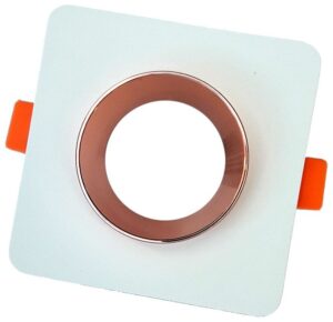 V-TAC Βάση Φωτιστικό Σποτ Χωνευτό για GU10 Γύψος και Μέταλλο Τετράγωνο Λευκό με Ροζ Χαλκός 3117