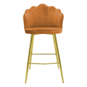 Σκαμπό μπαρ Nataly pakoworld βελούδο κεραμιδί-μέταλλο χρυσό