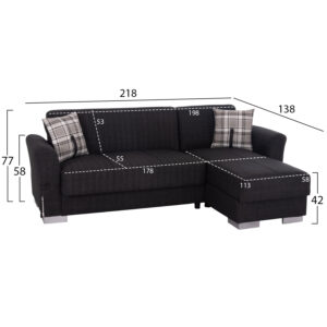 ΓΩΝΙΑΚΟΣ ΚΑΝΑΠΕΣ-ΚΡΕΒΑΤΙ ΜΕ ΑΠΟΘ. ΧΩΡΟ BRONKO HM3291.01 ΑΝΘΡΑΚΙ ΥΦΑΣΜΑ 218x138x77Y