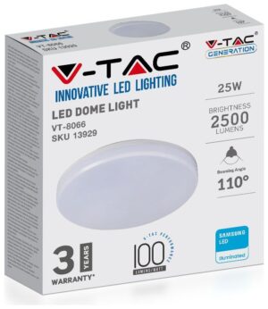 Πλαφονιέρα Στρογγυλή LED 25W 230V 110° 2500lm IP44 Samsung Chip Ζεστό Λευκό 13929 V-TAC
