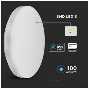 Πλαφονιέρα Στρογγυλή LED 25W 230V 110° 2500lm IP44 Samsung Chip Ζεστό Λευκό 13929 V-TAC