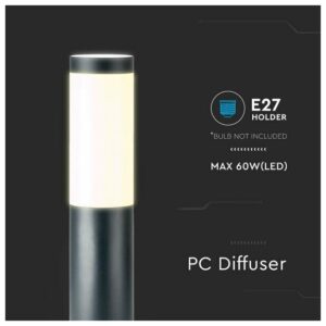 BOLLARD LAMP WITH STAINLESS STEEL BODY E27 GREY