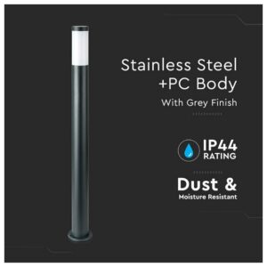 V-TAC Επιδαπέδιο Φωτιστικό Κήπου Κολωνάκι E27 110cm Στρογγυλό Αδιάβροχο IP44 Ανοξείδωτο Ατσάλι Γκρι Σώμα 8963