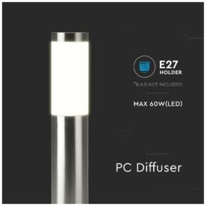 V-TAC Επιδαπέδιο Φωτιστικό Κήπου Κολωνάκι E27 110cm Στρογγυλό Αδιάβροχο IP44 Ανοξείδωτο Ατσάλι Σατινέ Νίκελ Σώμα 8962