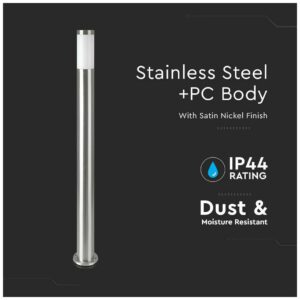 V-TAC Επιδαπέδιο Φωτιστικό Κήπου Κολωνάκι E27 110cm Στρογγυλό Αδιάβροχο IP44 Ανοξείδωτο Ατσάλι Σατινέ Νίκελ Σώμα 8962