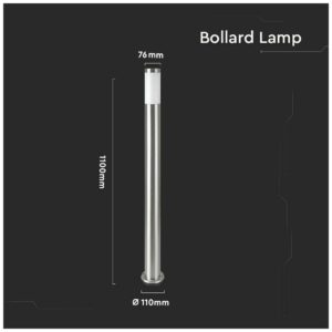 V-TAC Επιδαπέδιο Φωτιστικό Κήπου Κολωνάκι E27 110cm Στρογγυλό Αδιάβροχο IP44 Ανοξείδωτο Ατσάλι Σατινέ Νίκελ Σώμα 8962