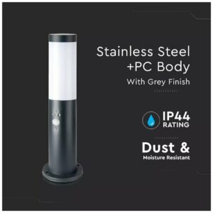 V-TAC Επιδαπέδιο Φωτιστικό Κήπου Κολωνάκι E27 45cm 100° Στρογγυλό Αδιάβροχο IP44 με Αισθητήρα Κίνησης Ανοξείδωτο Ατσάλι Μαύρο Σώμα 8985